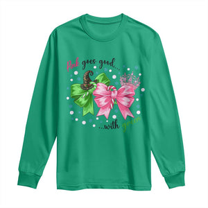 Funny Christmas Witch Pink Goes Good With Green Long Sleeve Shirt TS11 Irish Green Print Your Wear