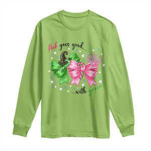 Funny Christmas Witch Pink Goes Good With Green Long Sleeve Shirt TS11 Lime Print Your Wear