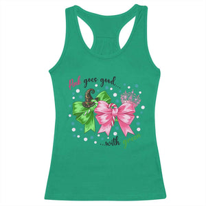 Funny Christmas Witch Pink Goes Good With Green Racerback Tank Top - Print Your Wear