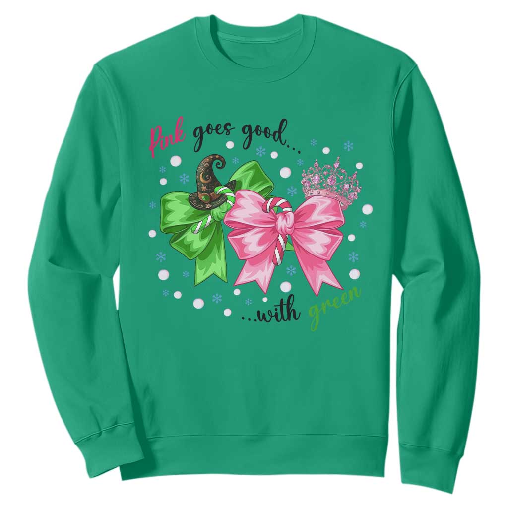 Funny Christmas Witch Pink Goes Good With Green Sweatshirt TS11 Irish Green Print Your Wear