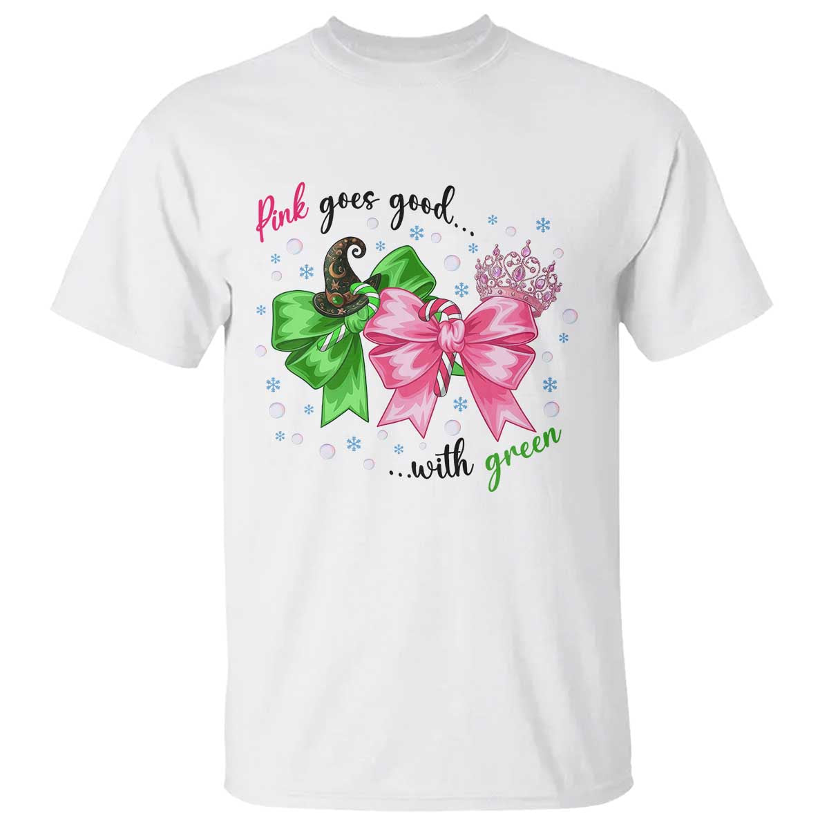 Funny Christmas Witch Pink Goes Good With Green T Shirt TS11 White Print Your Wear