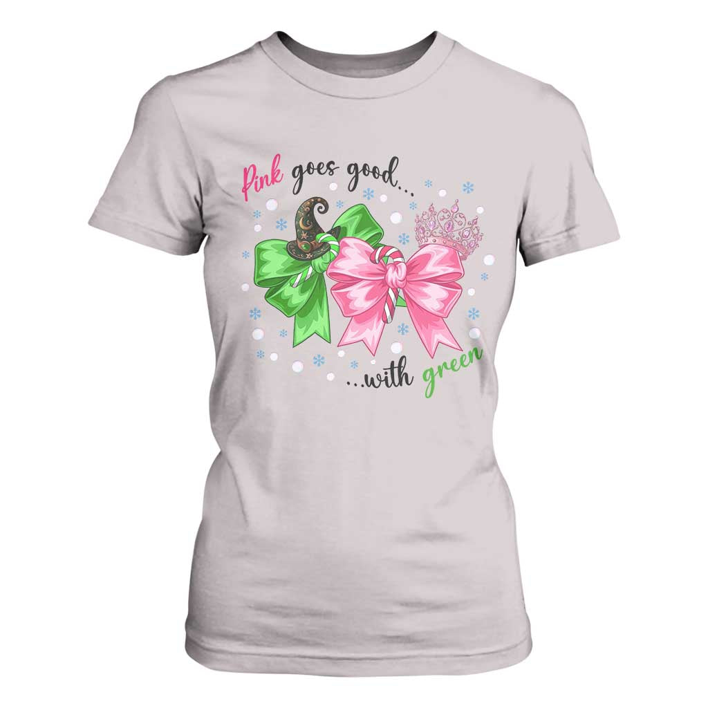Funny Christmas Witch Pink Goes Good With Green T Shirt For Women TS11 Ice Gray Print Your Wear