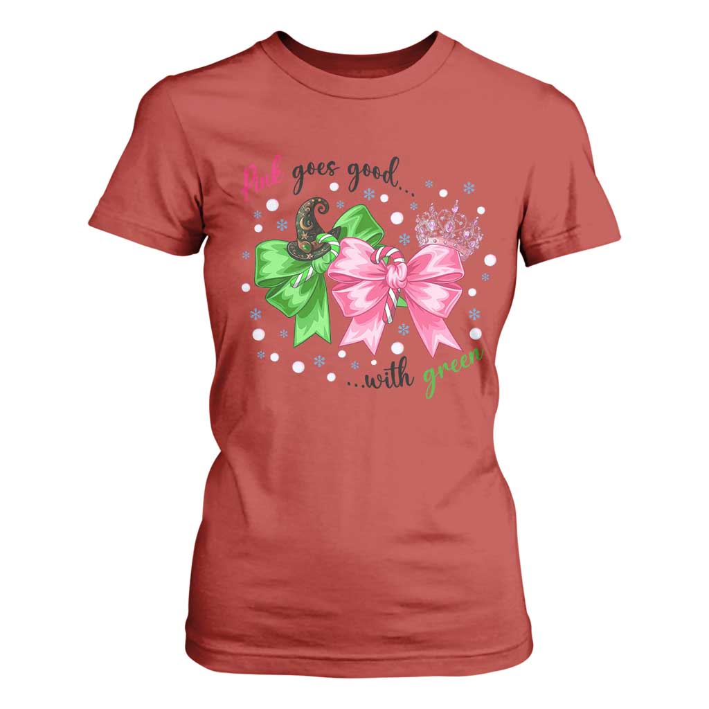 Funny Christmas Witch Pink Goes Good With Green T Shirt For Women TS11 Red Print Your Wear
