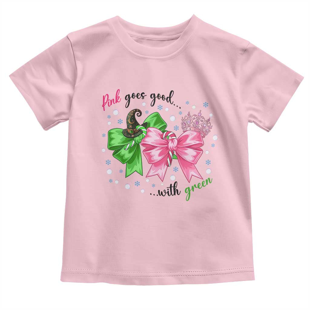 Funny Christmas Witch Pink Goes Good With Green Toddler T Shirt TS11 Light Pink Print Your Wear