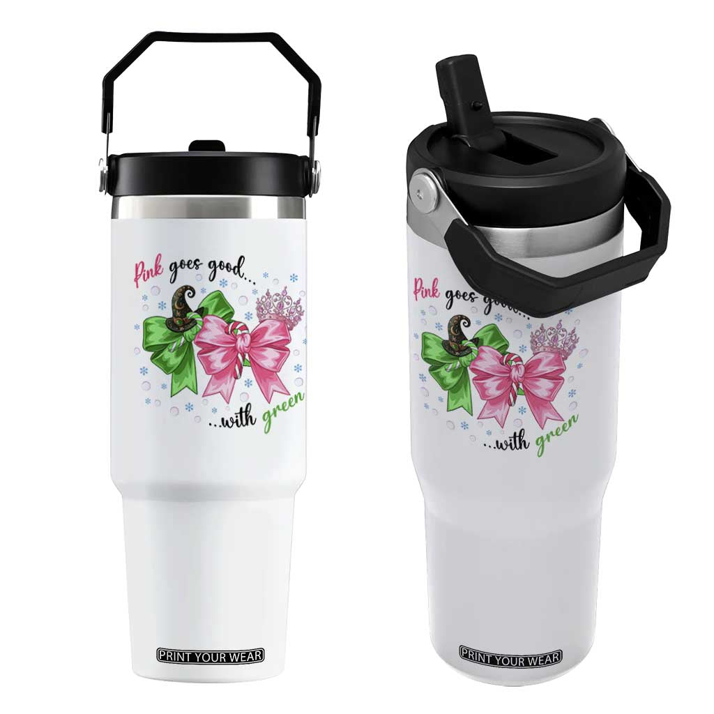 Funny Christmas Witch Pink Goes Good With Green Flip Straw Tumbler TS11 One Size: 30 oz White Print Your Wear