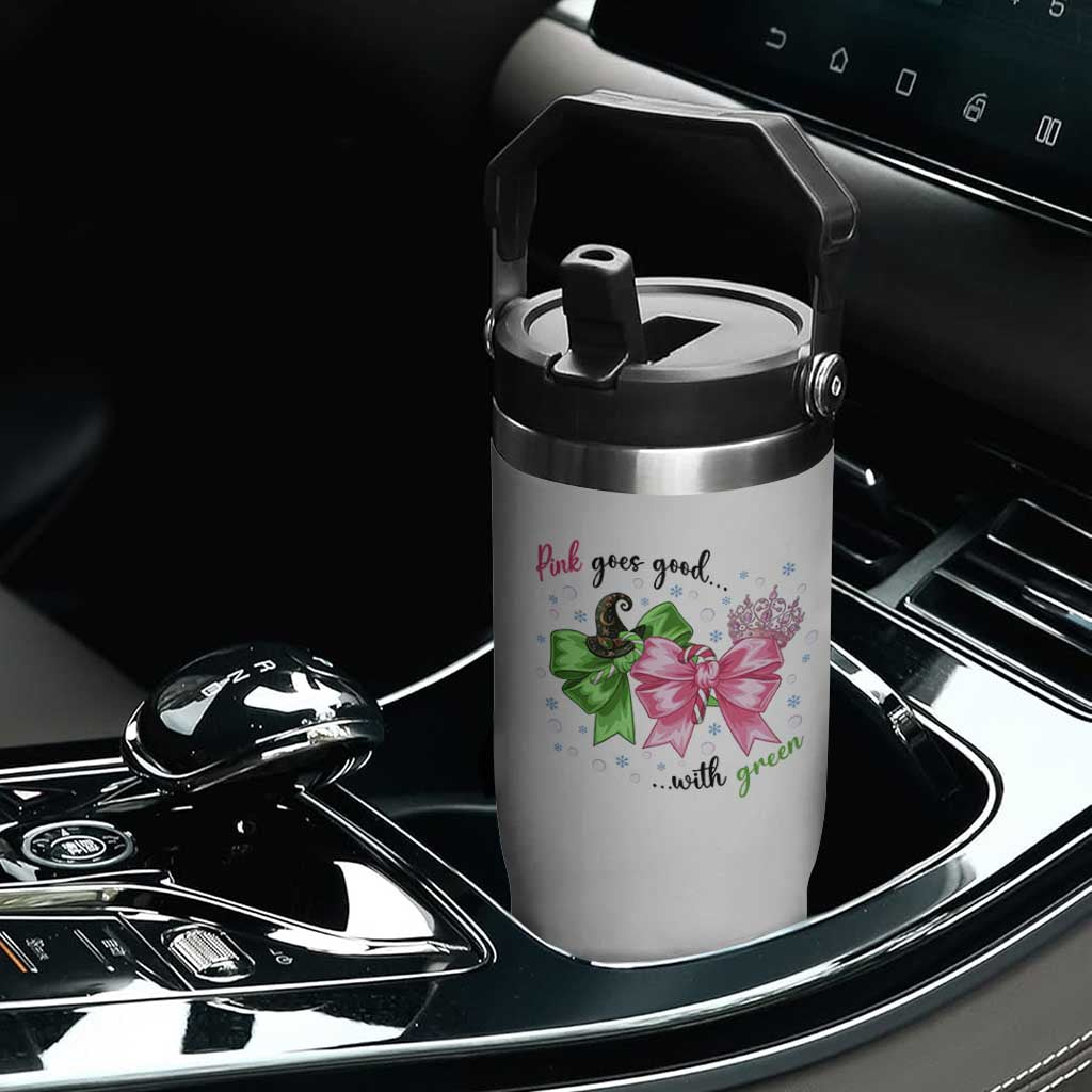 Funny Christmas Witch Pink Goes Good With Green Flip Straw Tumbler TS11 Print Your Wear