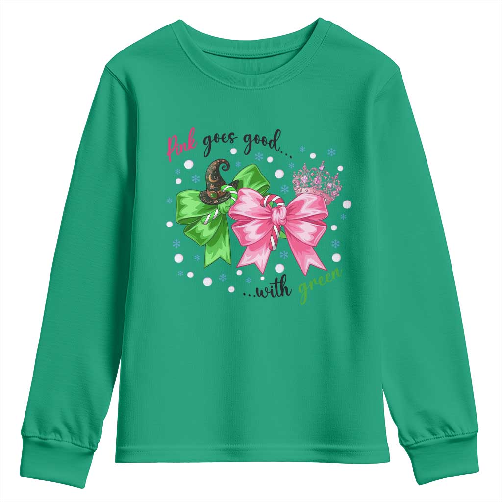 Funny Christmas Witch Pink Goes Good With Green Youth Sweatshirt TS11 Irish Green Print Your Wear