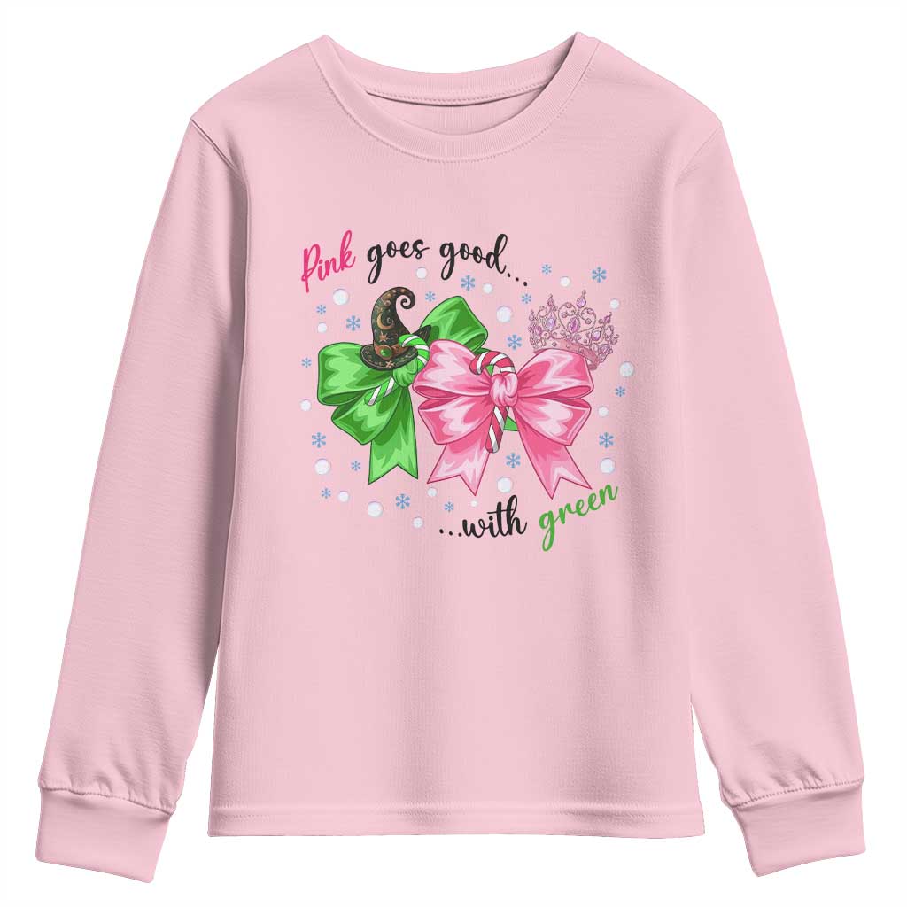 Funny Christmas Witch Pink Goes Good With Green Youth Sweatshirt TS11 Light Pink Print Your Wear