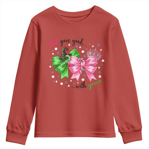Funny Christmas Witch Pink Goes Good With Green Youth Sweatshirt TS11 Red Print Your Wear