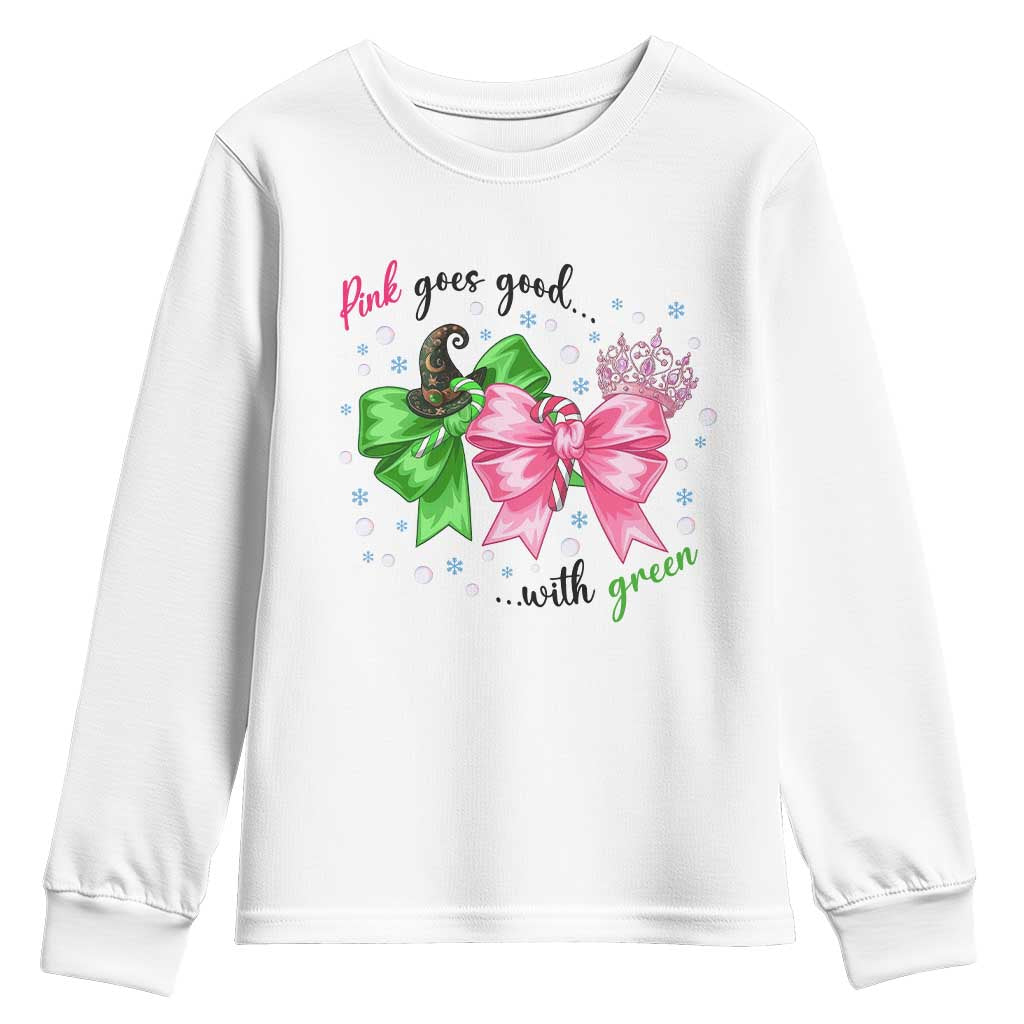 Funny Christmas Witch Pink Goes Good With Green Youth Sweatshirt TS11 White Print Your Wear