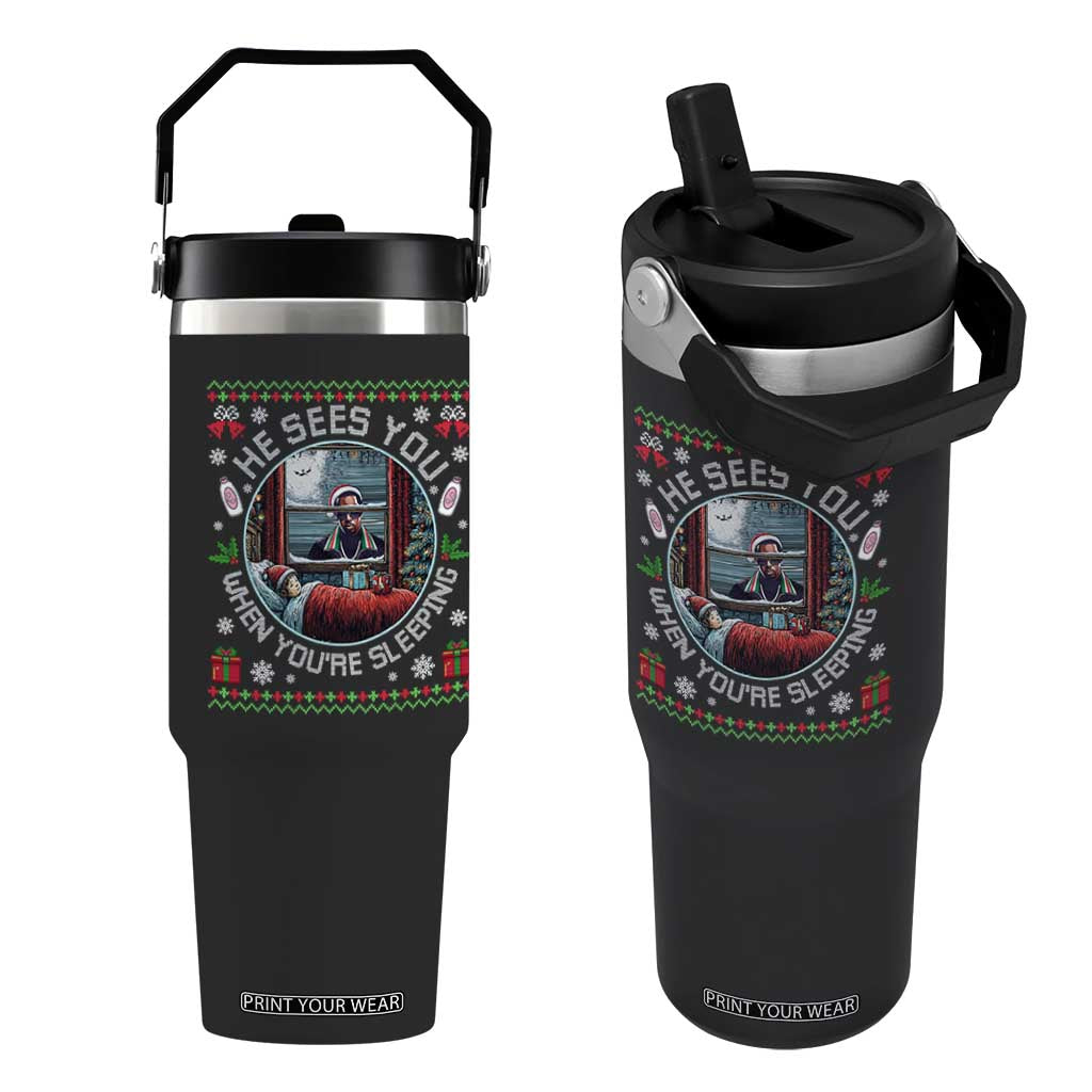 Funny Christmas Diddy Flip Straw Tumbler He Sees You When You Are Sleeping Baby Oil Ugly Xmas TS11 One Size: 30 oz Black Print Your Wear