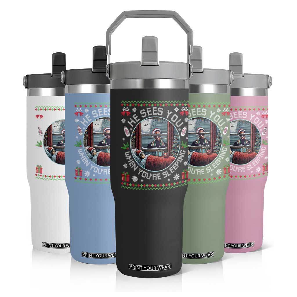 Funny Christmas Diddy Flip Straw Tumbler He Sees You When You Are Sleeping Baby Oil Ugly Xmas TS11 Print Your Wear