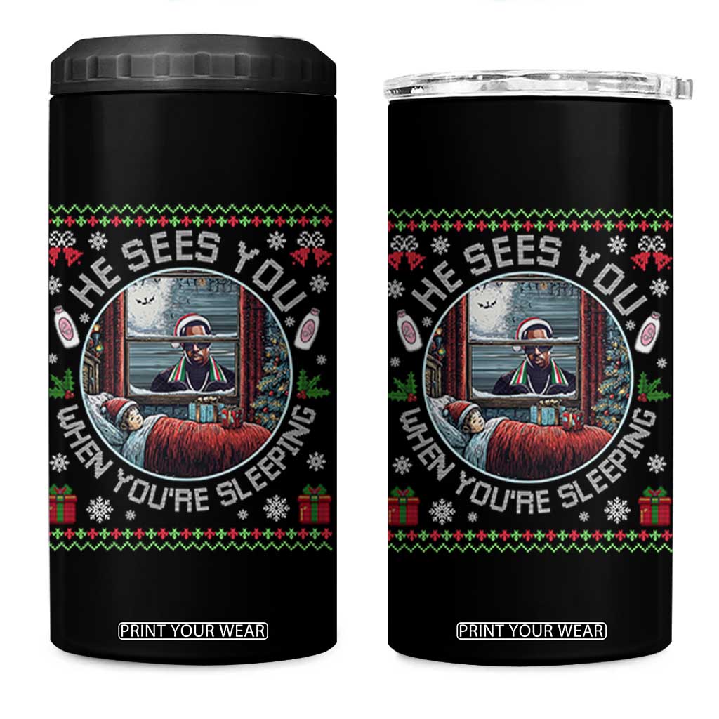 Funny Christmas Diddy 4 in 1 Can Cooler Tumbler He Sees You When You Are Sleeping Baby Oil Ugly Xmas TS11 One Size: 16 oz Black Print Your Wear