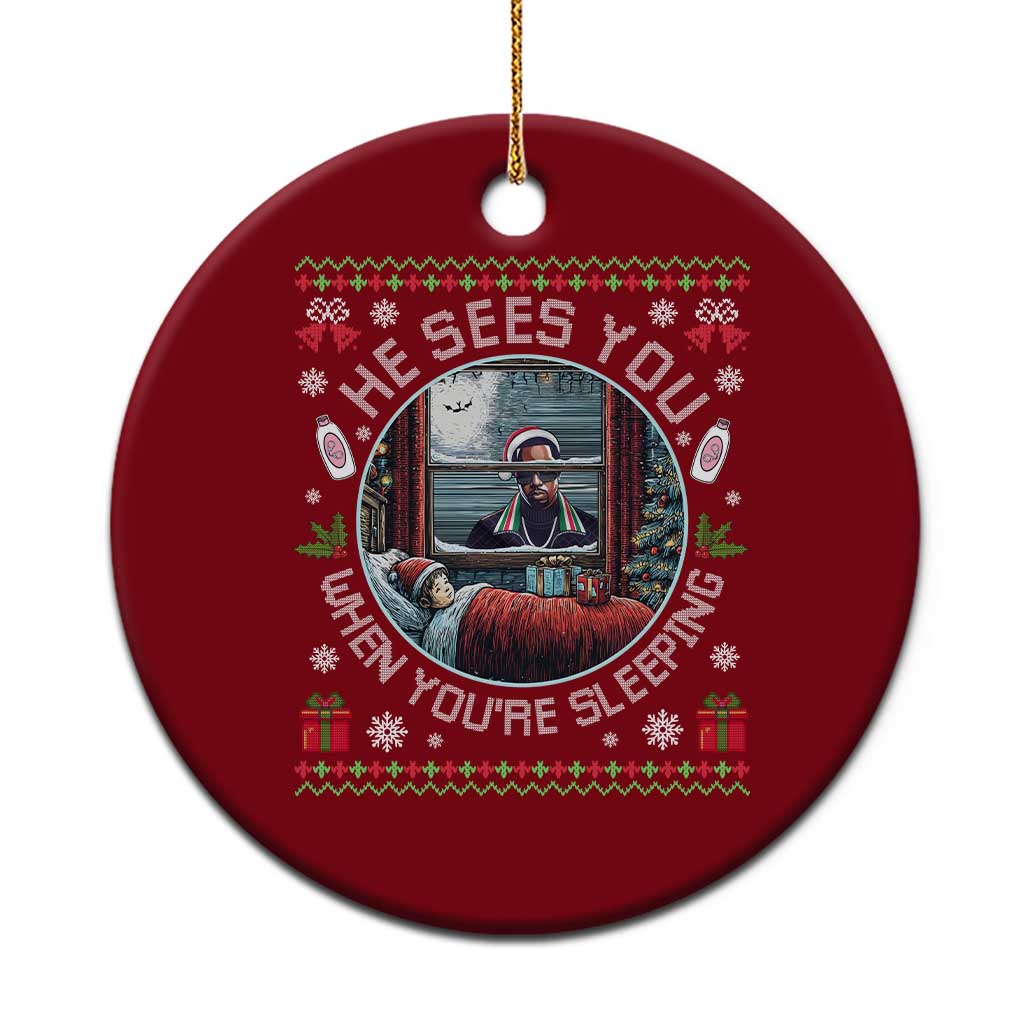 Funny Christmas Diddy Ceramic Ornament He Sees You When You Are Sleeping Baby Oil Ugly Xmas TS11 1pc Red Print Your Wear