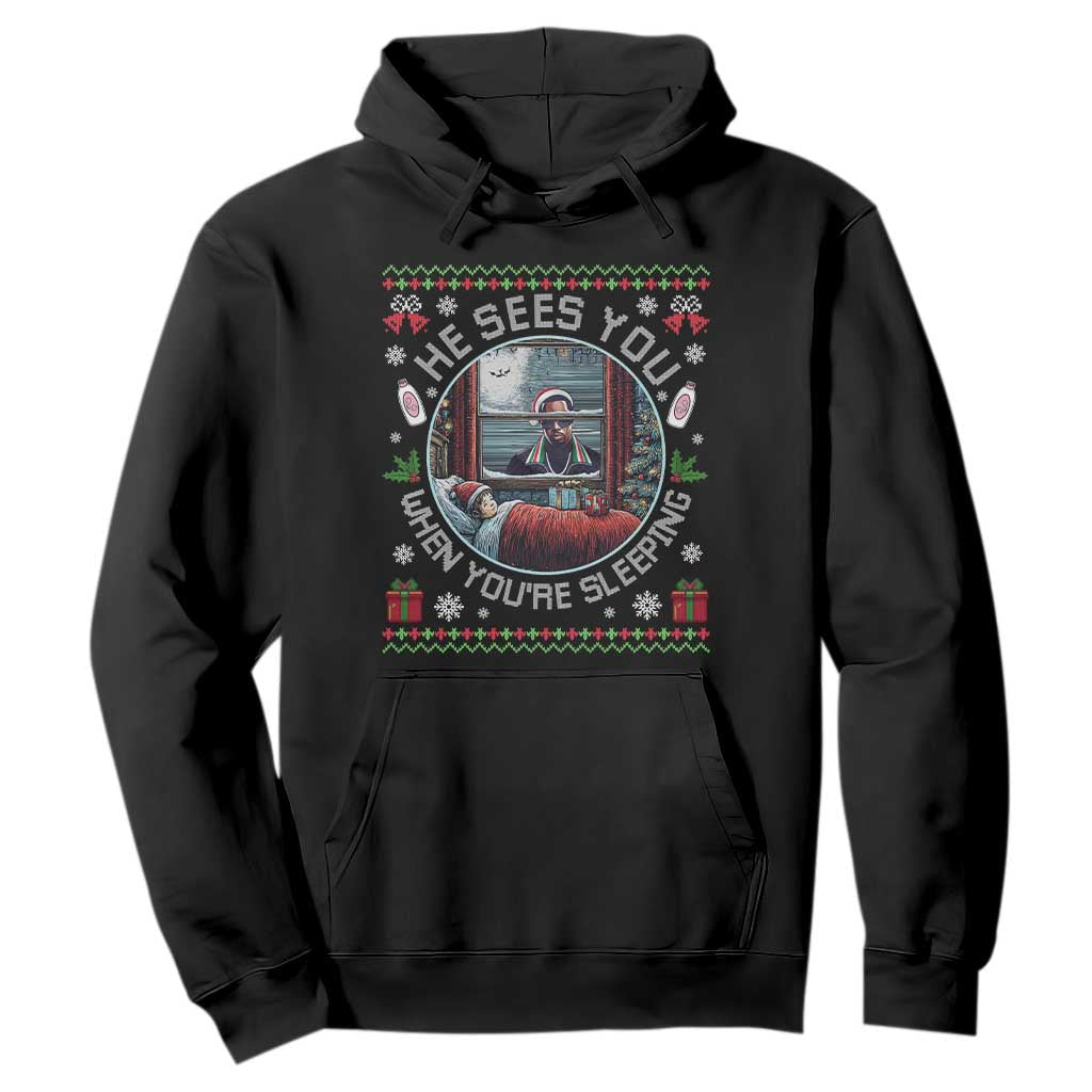 Funny Christmas Diddy Hoodie He Sees You When You Are Sleeping Baby Oil Ugly Xmas - Print Your Wear