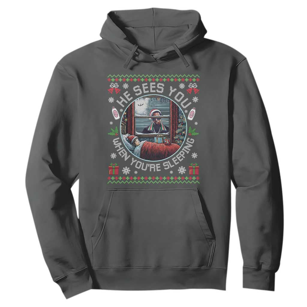 Funny Christmas Diddy Hoodie He Sees You When You Are Sleeping Baby Oil Ugly Xmas TS11 Dark Heather Print Your Wear