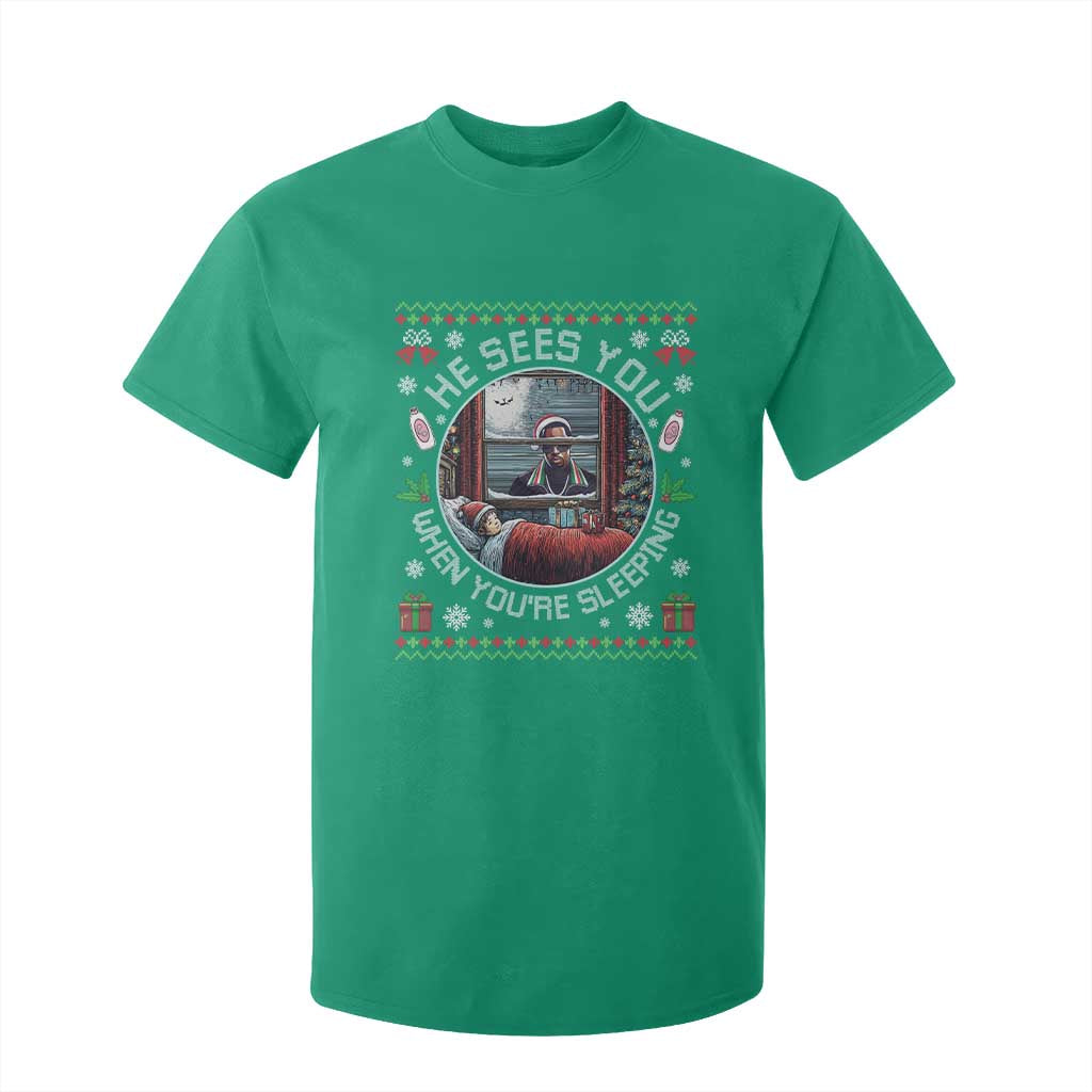 Funny Christmas Diddy T Shirt For Kid He Sees You When You Are Sleeping Baby Oil Ugly Xmas TS11 Irish Green Print Your Wear