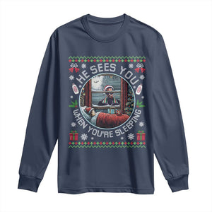 Funny Christmas Diddy Long Sleeve Shirt He Sees You When You Are Sleeping Baby Oil Ugly Xmas TS11 Navy Print Your Wear
