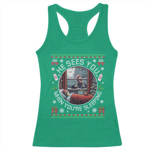 Funny Christmas Diddy Racerback Tank Top He Sees You When You Are Sleeping Baby Oil Ugly Xmas TS11 Irish Green Print Your Wear