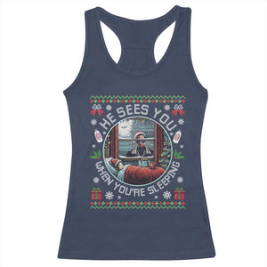 Funny Christmas Diddy Racerback Tank Top He Sees You When You Are Sleeping Baby Oil Ugly Xmas TS11 Navy Print Your Wear