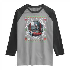 Funny Christmas Diddy Raglan Shirt He Sees You When You Are Sleeping Baby Oil Ugly Xmas TS11 Sport Gray Black Print Your Wear