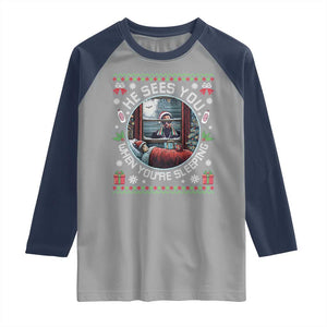 Funny Christmas Diddy Raglan Shirt He Sees You When You Are Sleeping Baby Oil Ugly Xmas TS11 Sport Gray Navy Print Your Wear