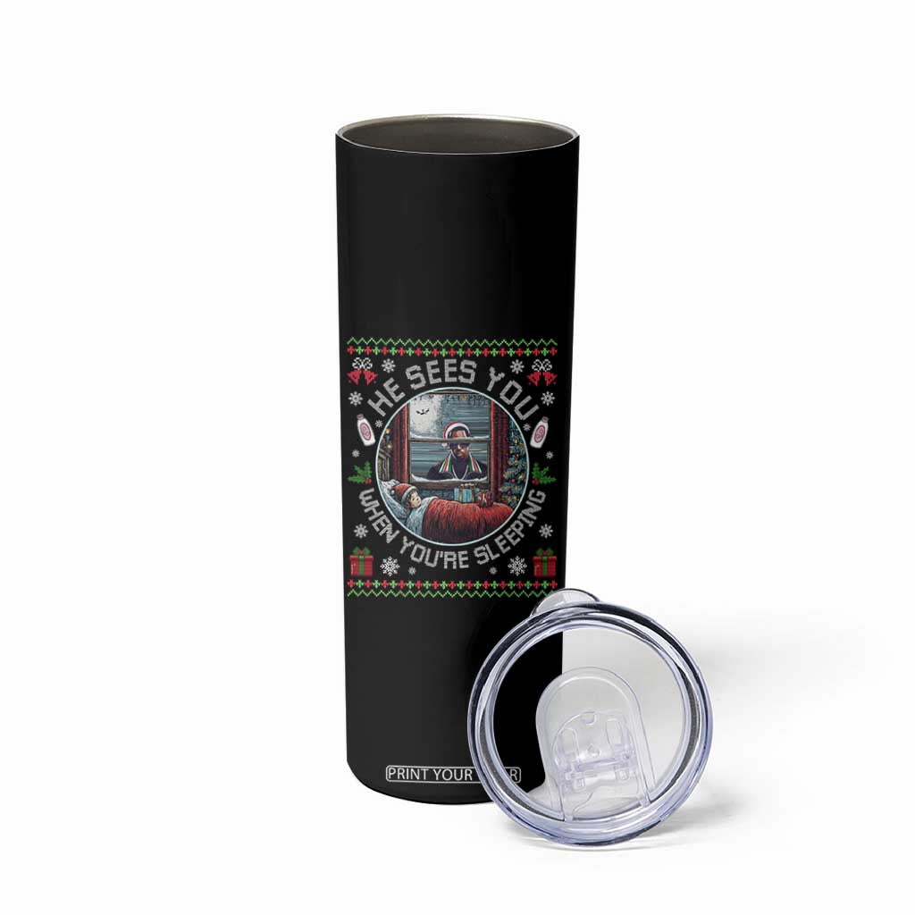 Funny Christmas Diddy Skinny Tumbler He Sees You When You Are Sleeping Baby Oil Ugly Xmas TS11 Print Your Wear