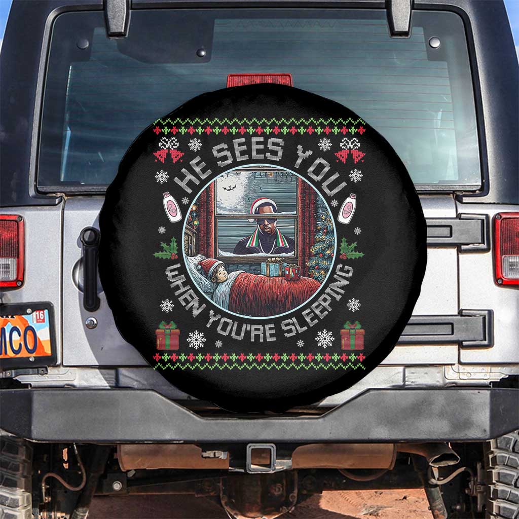 Funny Christmas Diddy Spare Tire Cover He Sees You When You Are Sleeping Baby Oil Ugly Xmas TS11 No hole Black Print Your Wear