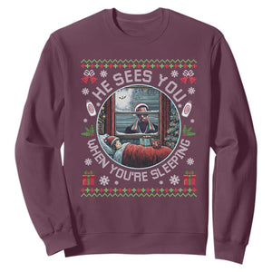 Funny Christmas Diddy Sweatshirt He Sees You When You Are Sleeping Baby Oil Ugly Xmas TS11 Maroon Print Your Wear