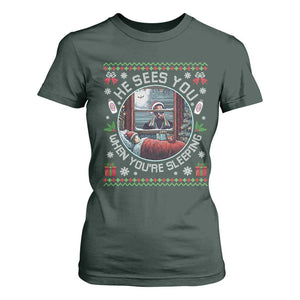 Funny Christmas Diddy T Shirt For Women He Sees You When You Are Sleeping Baby Oil Ugly Xmas TS11 Dark Forest Green Print Your Wear