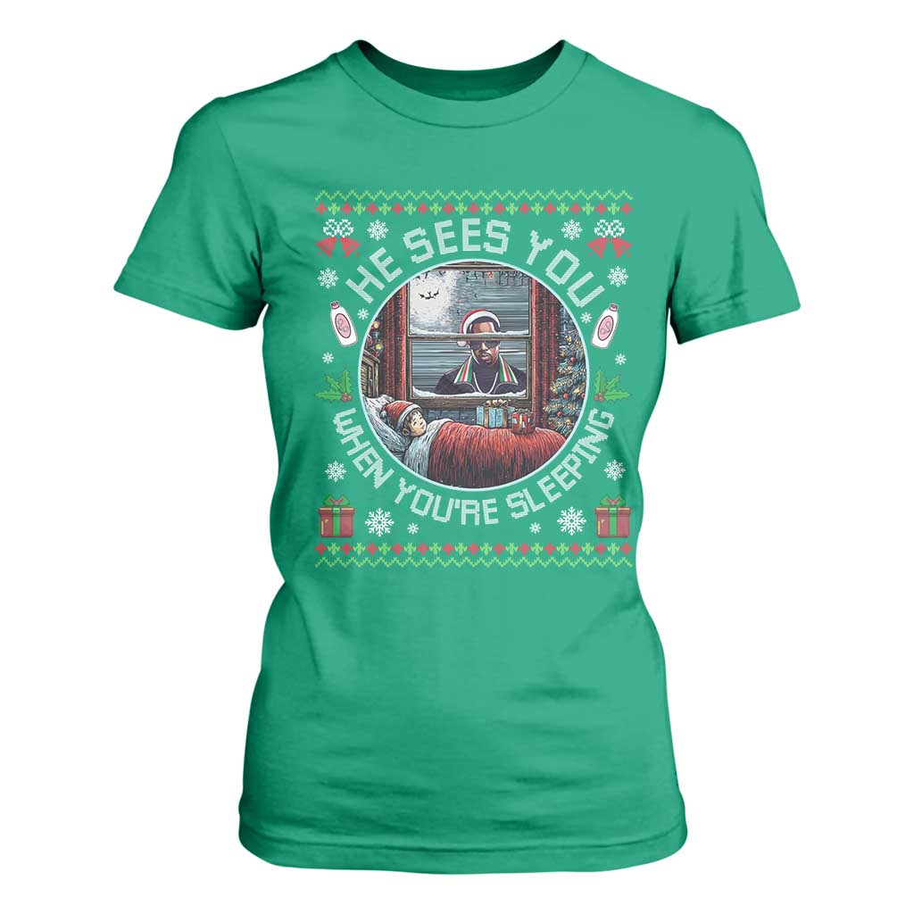Funny Christmas Diddy T Shirt For Women He Sees You When You Are Sleeping Baby Oil Ugly Xmas TS11 Irish Green Print Your Wear
