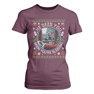 Funny Christmas Diddy T Shirt For Women He Sees You When You Are Sleeping Baby Oil Ugly Xmas TS11 Maroon Print Your Wear
