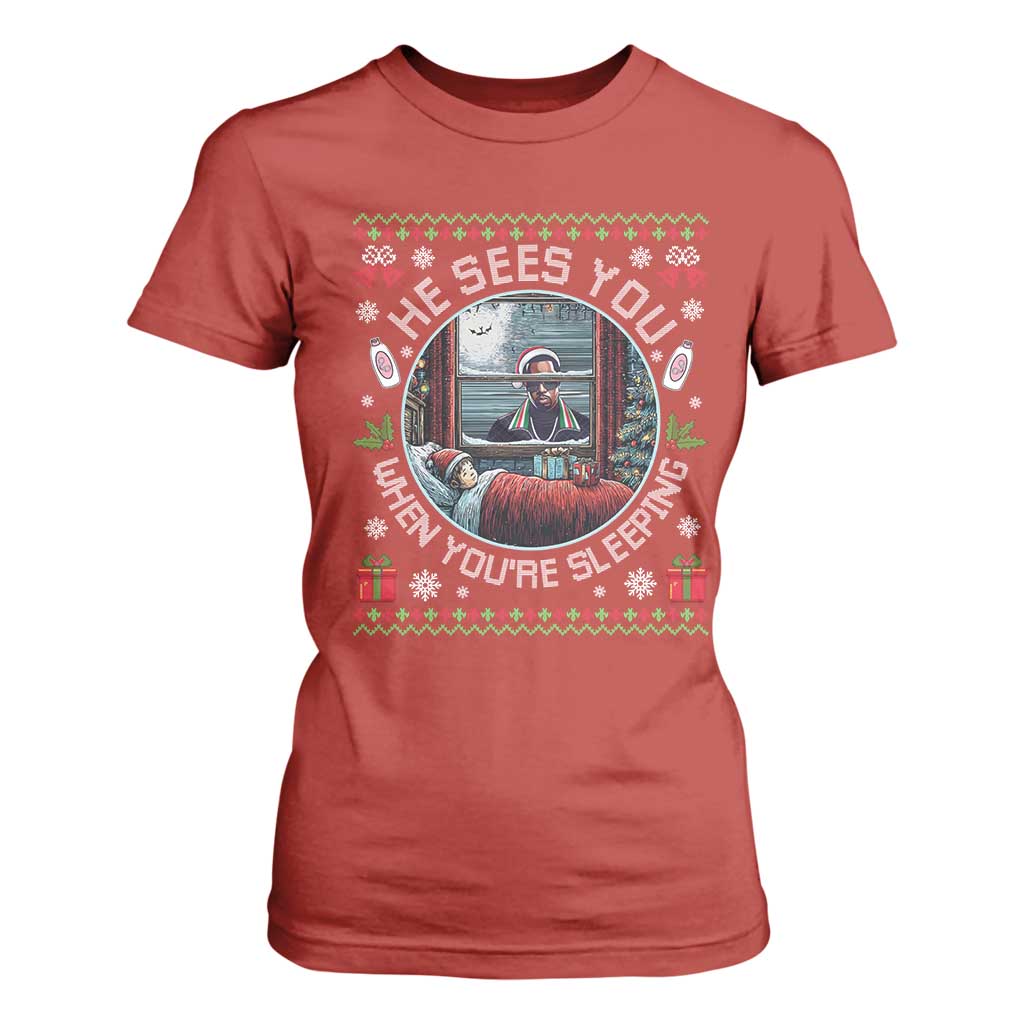 Funny Christmas Diddy T Shirt For Women He Sees You When You Are Sleeping Baby Oil Ugly Xmas TS11 Red Print Your Wear