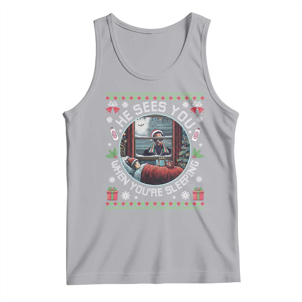 Funny Christmas Diddy Tank Top He Sees You When You Are Sleeping Baby Oil Ugly Xmas TS11 Athletic Heather Print Your Wear