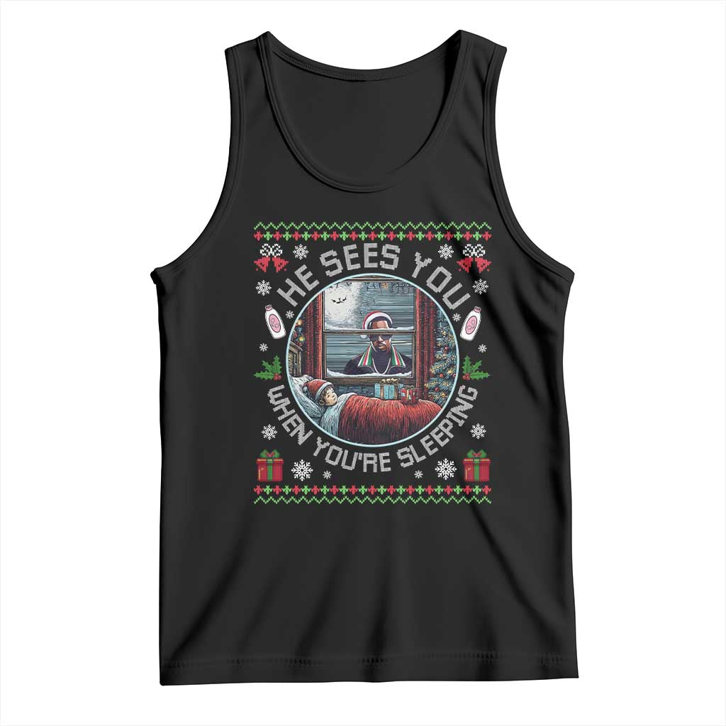 Funny Christmas Diddy Tank Top He Sees You When You Are Sleeping Baby Oil Ugly Xmas TS11 Black Print Your Wear
