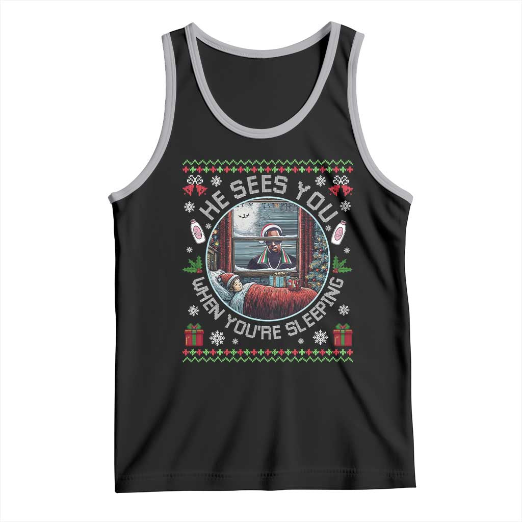 Funny Christmas Diddy Tank Top He Sees You When You Are Sleeping Baby Oil Ugly Xmas TS11 Black Athletic Heather Print Your Wear