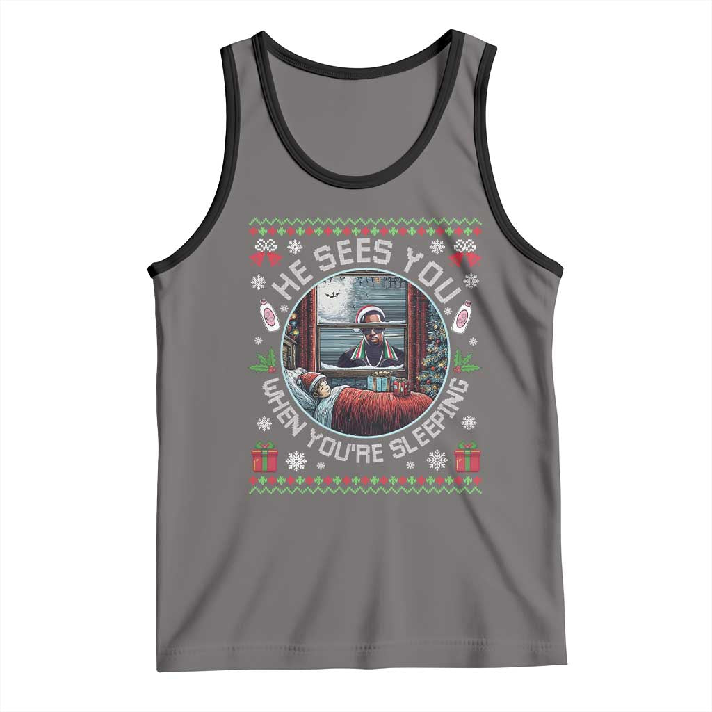 Funny Christmas Diddy Tank Top He Sees You When You Are Sleeping Baby Oil Ugly Xmas TS11 Deep Heather Black Print Your Wear