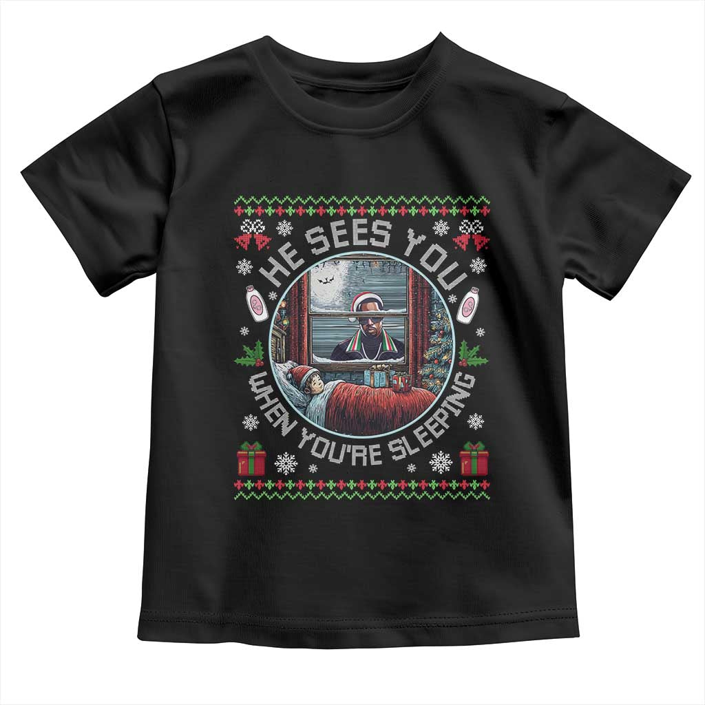 Funny Christmas Diddy Toddler T Shirt He Sees You When You Are Sleeping Baby Oil Ugly Xmas TS11 Black Print Your Wear