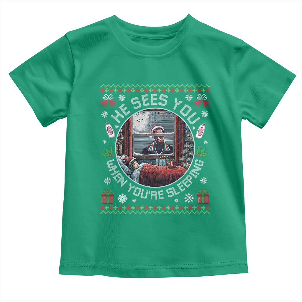 Funny Christmas Diddy Toddler T Shirt He Sees You When You Are Sleeping Baby Oil Ugly Xmas TS11 Irish Green Print Your Wear