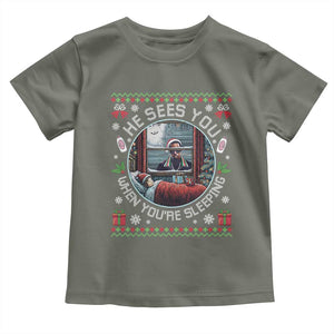 Funny Christmas Diddy Toddler T Shirt He Sees You When You Are Sleeping Baby Oil Ugly Xmas TS11 Military Green Print Your Wear