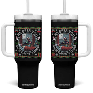 Funny Christmas Diddy Tumbler With Handle He Sees You When You Are Sleeping Baby Oil Ugly Xmas TS11 One Size: 40 oz Black Print Your Wear