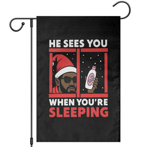 Funny Christmas Diddy Garden Flag He Sees You When You Are Sleeping Baby Oil TS11 Black Print Your Wear