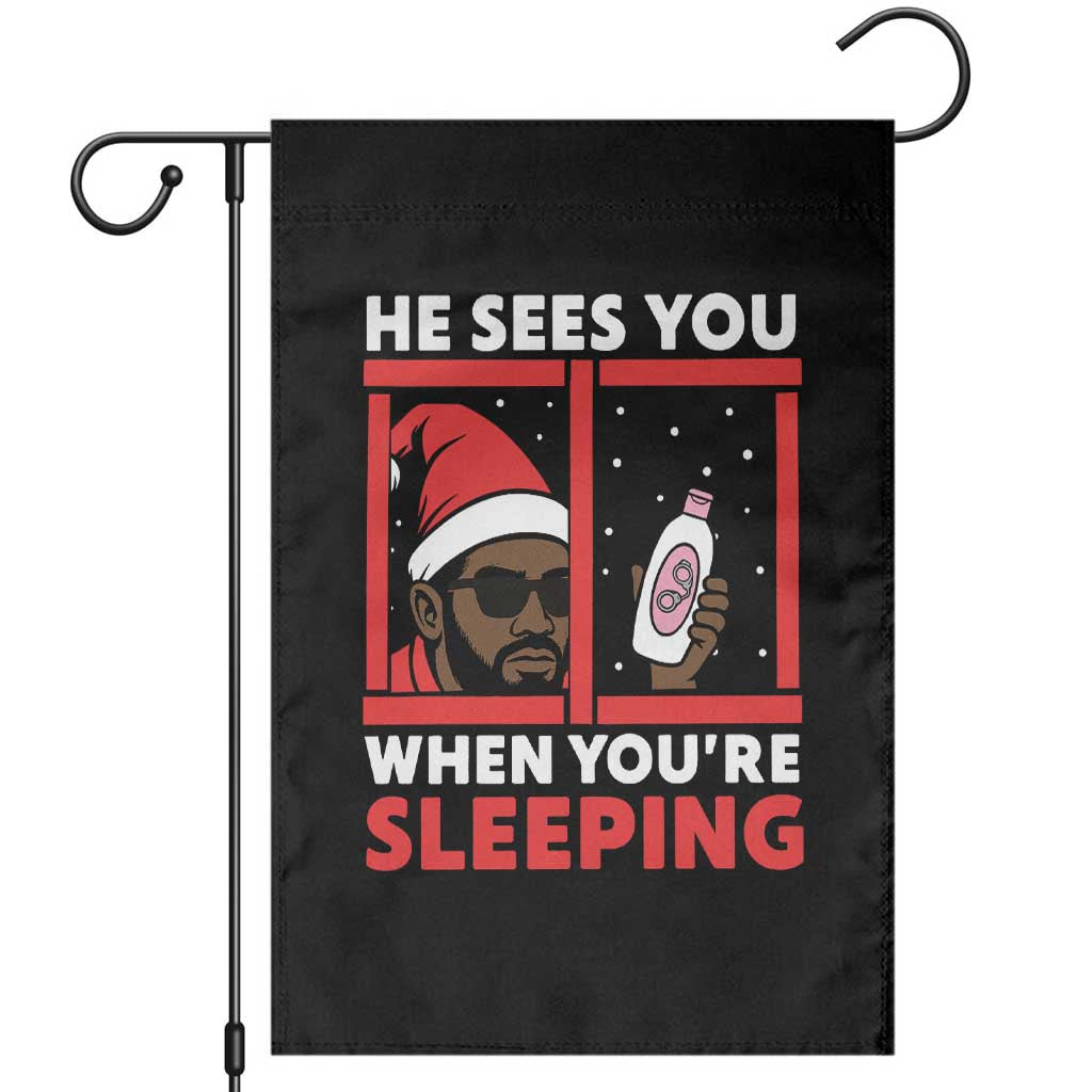 Funny Christmas Diddy Garden Flag He Sees You When You Are Sleeping Baby Oil TS11 Black Print Your Wear