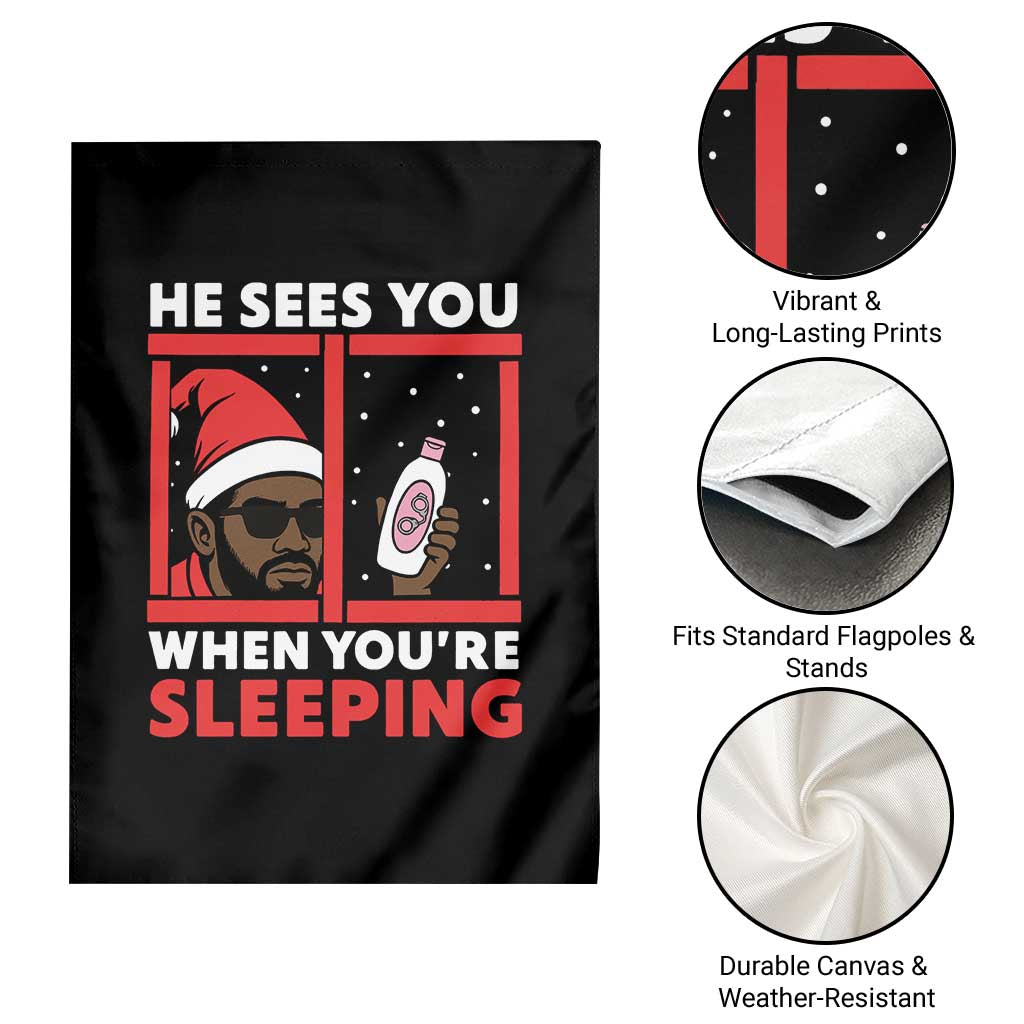 Funny Christmas Diddy Garden Flag He Sees You When You Are Sleeping Baby Oil TS11 Print Your Wear