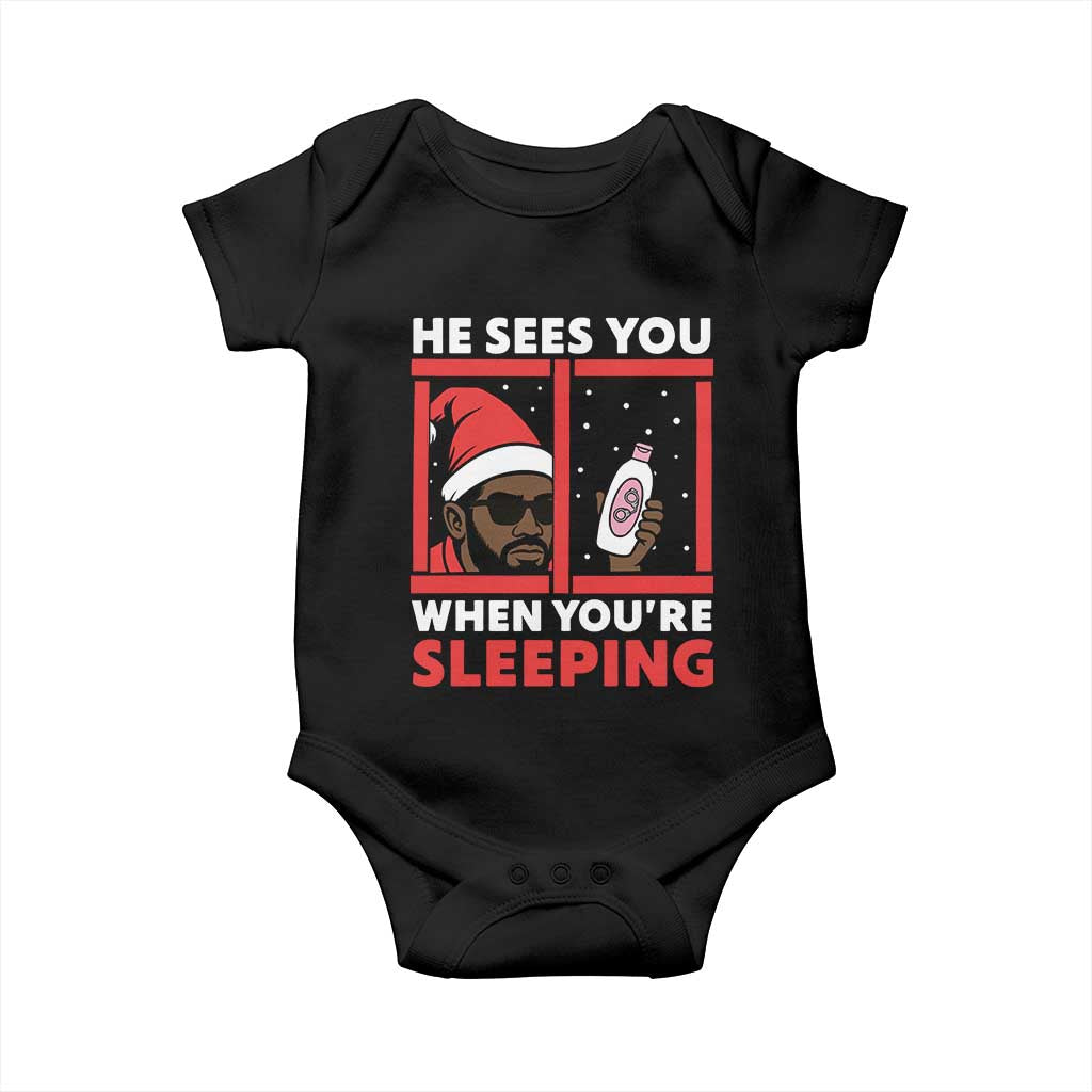 Funny Christmas Diddy Baby Onesie He Sees You When You Are Sleeping Baby Oil TS11 Black Print Your Wear