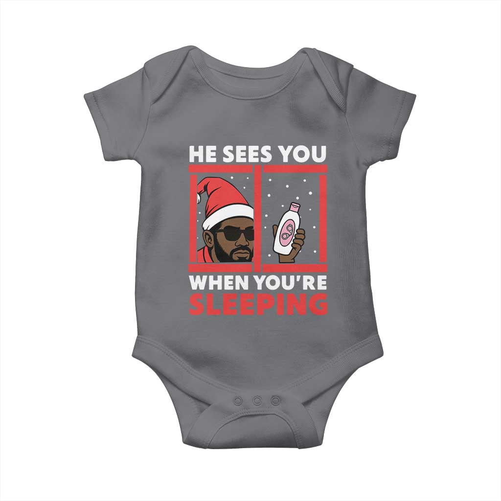 Funny Christmas Diddy Baby Onesie He Sees You When You Are Sleeping Baby Oil TS11 Charcoal Print Your Wear