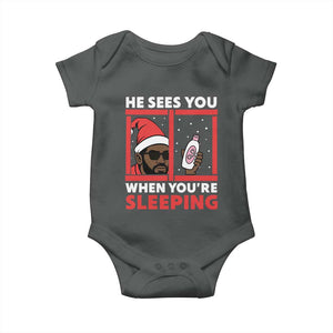 Funny Christmas Diddy Baby Onesie He Sees You When You Are Sleeping Baby Oil TS11 Dark Heather Print Your Wear