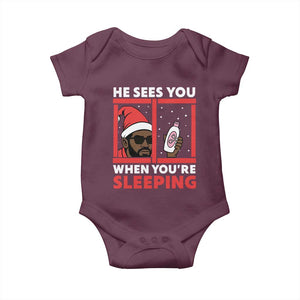 Funny Christmas Diddy Baby Onesie He Sees You When You Are Sleeping Baby Oil TS11 Maroon Print Your Wear