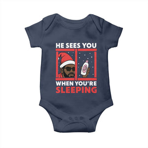 Funny Christmas Diddy Baby Onesie He Sees You When You Are Sleeping Baby Oil TS11 Navy Print Your Wear