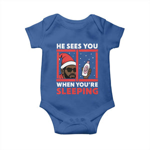 Funny Christmas Diddy Baby Onesie He Sees You When You Are Sleeping Baby Oil TS11 Royal Blue Print Your Wear
